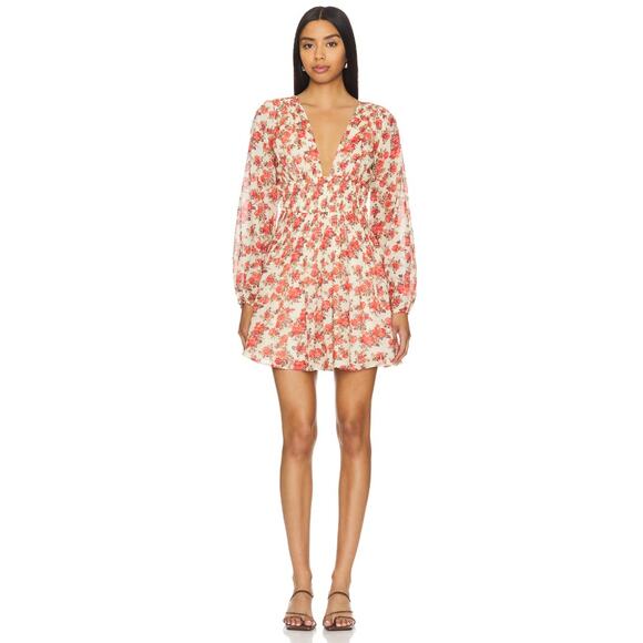 Free People Dresses & Skirts - Free People Keep You Smocked Dress Floral Boho Mini Long Sleeve Size L EUC